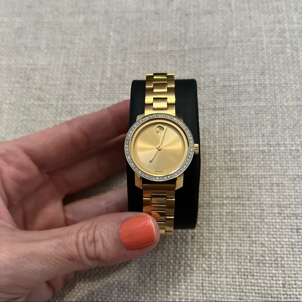 Ladies Movado Bold Champagne Dial GoldTone Diamond Bezel Watch
